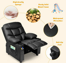 Load image into Gallery viewer, Very Cute &amp; Adorable Kids, Children’s Recliner Sofa Chair Couch With Cup Holder | Footrest Velvet Or PU Leather | Padded Backrest | Wide Armrest | Retractable Footrest | Pockets
