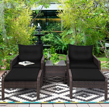 Load image into Gallery viewer, Elegant Outdoor Patio 5-Piece Furniture Rattan Sofa Ottoman Set With Cushions | Comes With 2 Ottomans,1 Coffee Table,2 Armchairs 1 Side Table, Cushions
