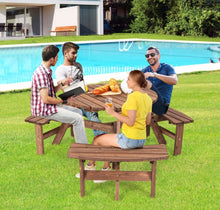 Load image into Gallery viewer, Super Elegant 6-Person Comfortable Wooden Patio Picnic Table With Bench And Umbrella Hold | Heavy Duty | For Patio, Garden, Terrace, Poolside
