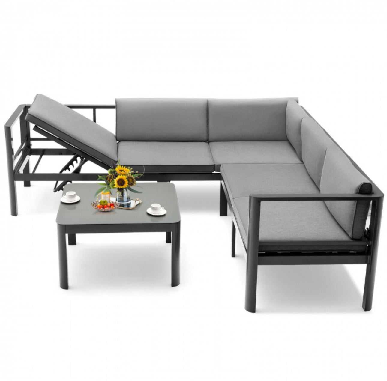 Heavy Duty Comfortable Modern 3-Piece Aluminum Patio Furniture Set With 6-Level Adjustable Backrest, Rustproof, Indoor, Outdoor