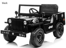 Load image into Gallery viewer, 2025 Military / Army 12V Willy Jeep Style Truck Upgraded | 1 Seater Kids Ride-On Car| Leather Seats | Rubber Tires | Remote | 2 Colours
