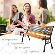 Load image into Gallery viewer, Heavy Duty Cast Iron &amp; Hardwood Outdoor Patio 3 Person Bench | Holds 470 lbs | Easy Assembly | Rustproof
