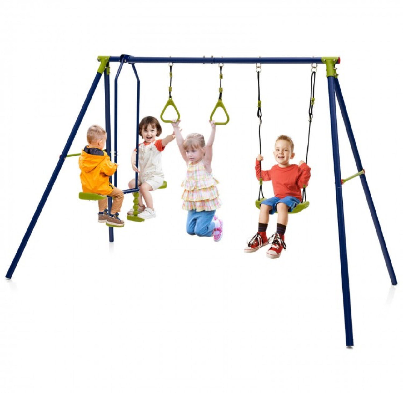 Super Fun Heavy Duty 3-in-1 Outdoor Playground Set for Ages 3-10 | Easy Install | Swing | Gym Rings | 2 Person Glider