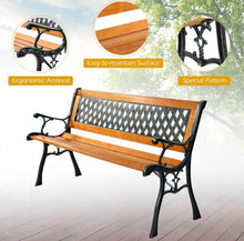 Load image into Gallery viewer, Heavy Duty Cast Iron &amp; Hardwood Outdoor Patio 3 Person Bench | Holds 470 lbs | Easy Assembly | Rustproof
