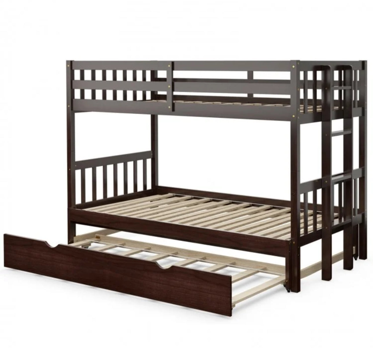 Heavy Duty Modern 4-in-1 Design Twin Pull-Out Bunk Bed With Trundle Wooden Ladder | High Guardrail | Sturdy Bed Board