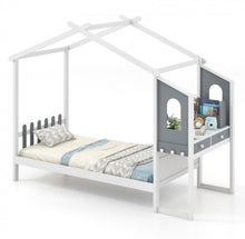 Load image into Gallery viewer, Super Cute &amp; Adorable Modern  Twin Or Full Bed Frame House With Roof Canopy And Fence For Children, Kids | Heavy Duty  | Bed Space | Montessori | Desk, Drawers
