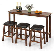 Load image into Gallery viewer, Heavy Duty Comfy 4-Piece Bar  Table Set Counter-Height Table &amp; 3 PVC Leather Upholstered Bar Stools | 2 AC Outlets | USB Ports | Acadia Wood
