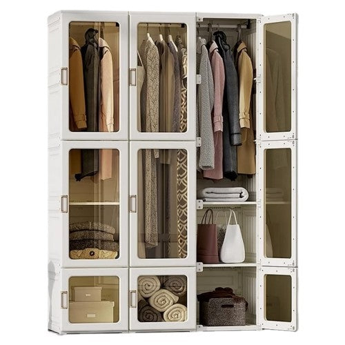 Elegant Upgraded Portable Closet | Foldable Wardrobe Storage Clothing Organizer | Magnetic Doors | 9 Doors 3 Hangers