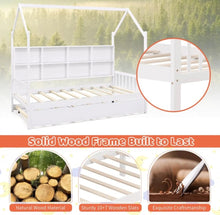 Load image into Gallery viewer, Very Adorable Twin Size Kids Montessori Day Or Night Trundle Bed With Roof, Shelf 8 Components | With Wheels | Space Saving | Solid Wood Frame | Heavy Duty
