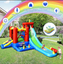 Load image into Gallery viewer, Super Cool &amp; Fun Inflatable 9-in-1 Bouncy Kids Water Park With Slide | 860W Blower | Jumping | Climbing | Ring Game | Ball Blowing | Basketball
