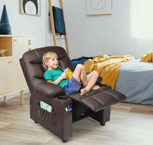 Load image into Gallery viewer, Very Cute &amp; Adorable Kids, Children’s Recliner Sofa Chair Couch With Cup Holder | Footrest Velvet Or PU Leather | Padded Backrest | Wide Armrest | Retractable Footrest | Pockets
