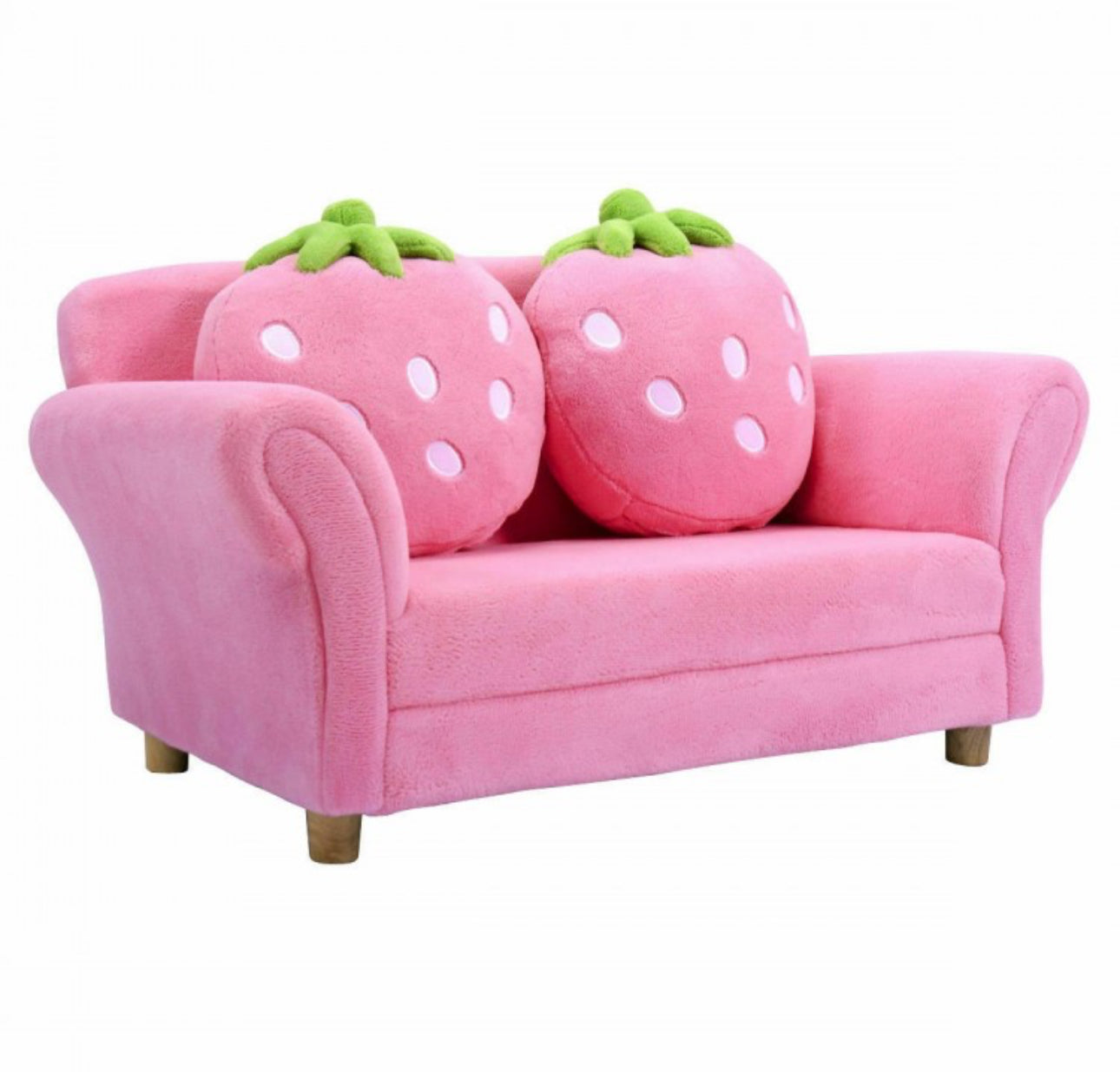 Very Adorable & Cute Comfortable Heavy Duty Pink Strawberry Armrest Chair Sofa Couch | 2 Strawberry Pillows | For 1-2 Kids |