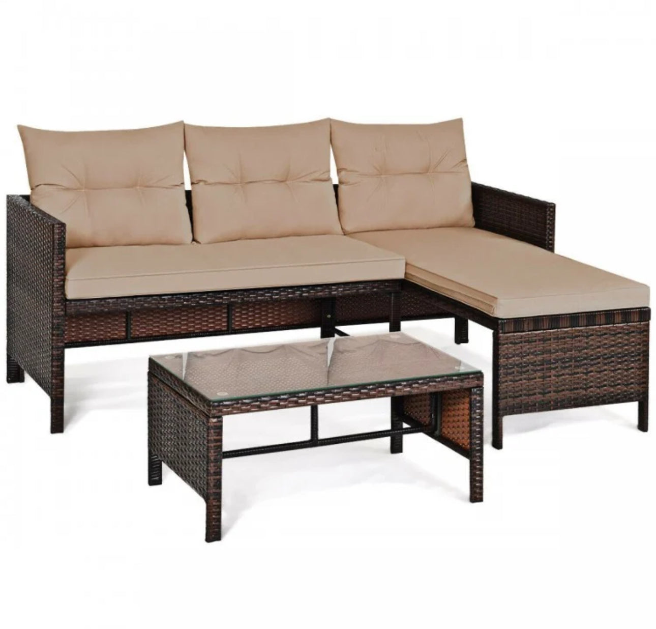 Super Duty Comfortable 3 Piece Outdoor Patio Corner Rattan Sofa Couch Set | Easy To Clean | Water Resistant
