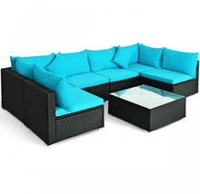 Load image into Gallery viewer, Very Relaxing 7 Piece Patio Furniture Sectional Wicker Sofa Set With Tempered Glass Top
