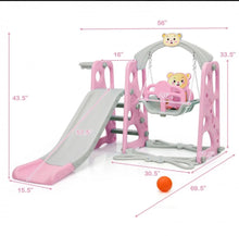 Load image into Gallery viewer, Adorable Cute Toddler Teddy Bear Playground Set With Slide | Swing | Wall Climbing | Ladder | Basketball Net | Indoor | Outdoor
