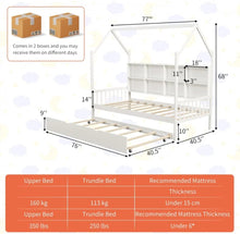 Load image into Gallery viewer, Very Adorable Twin Size Kids Montessori Day Or Night Trundle Bed With Roof, Shelf 8 Components | With Wheels | Space Saving | Solid Wood Frame | Heavy Duty
