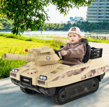 Load image into Gallery viewer, Super Cool 2025 Kids Ride On Car Military Tank 12V | Music | Rotatable Turret &amp; 8 Missiles With 3 Speeds | Rubber Tracks | Lights | Great Seat | Ages 3-8
