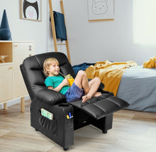 Load image into Gallery viewer, Very Cute &amp; Adorable Kids, Children’s Recliner Sofa Chair Couch With Cup Holder | Footrest Velvet Or PU Leather | Padded Backrest | Wide Armrest | Retractable Footrest | Pockets
