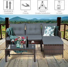 Load image into Gallery viewer, Super Duty Comfortable 3 Piece Outdoor Patio Corner Rattan Sofa Couch Set | Easy To Clean | Water Resistant
