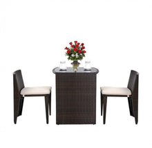 Load image into Gallery viewer, Beautiful &amp; Elegant 3-Piece Comfortable Wicker Patio Bistro Set | Table And Chairs | Weather Resistant | Space Saver | Rattan | Soft Cushions
