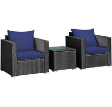 Load image into Gallery viewer, Heavy Duty Steel Frame Modern Beautiful 3-Piece Patio Furniture Wicker Rattan Conversation, Relaxing Set With Thick Comfy Cushions, 5 Colours
