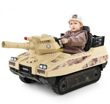 Load image into Gallery viewer, Super Cool 2025 Kids Ride On Car Military Tank 12V | Music | Rotatable Turret &amp; 8 Missiles With 3 Speeds | Rubber Tracks | Lights | Great Seat | Ages 3-8
