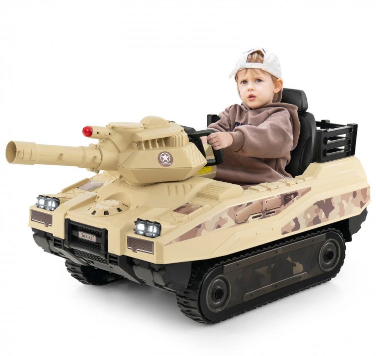 Super Cool 2025 Kids Ride On Car Military Tank 12V | Music | Rotatable Turret & 8 Missiles With 3 Speeds | Rubber Tracks | Lights | Great Seat | Ages 3-8