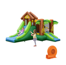 Load image into Gallery viewer, Super Fun Jungle Theme Bouncy Castle House With 750W Blower | Heavy Duty | Waterproof | Indoor | Outdoor | Tear Resistant | Trampoline | Climbing Wall | Long Slide
