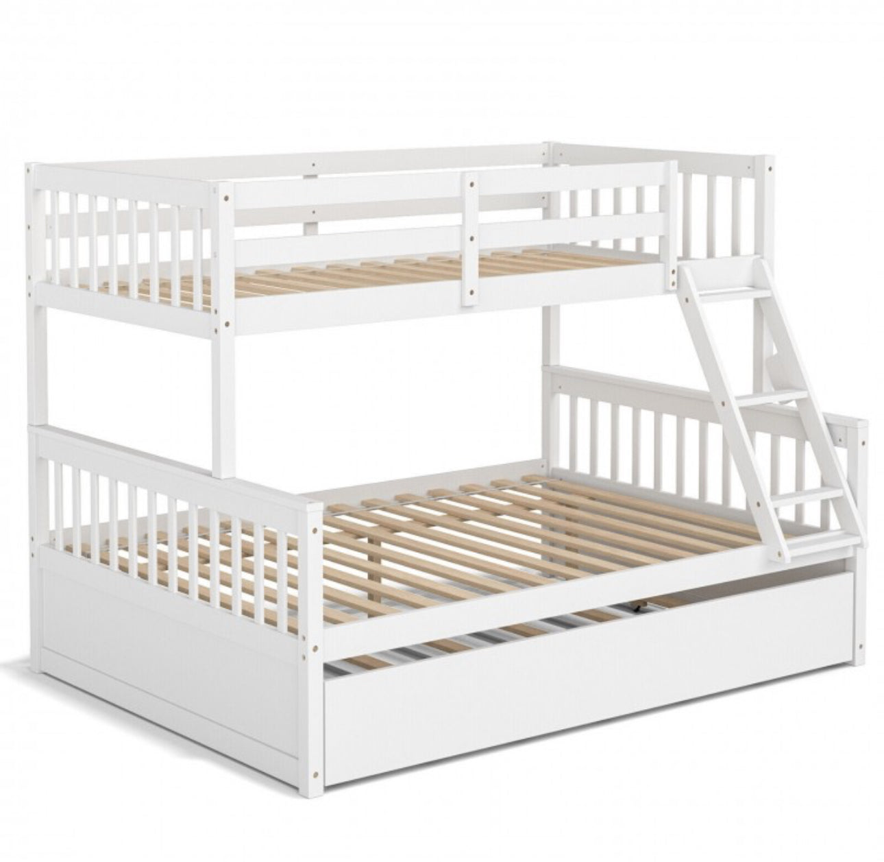 Very Cool Modern & Elegant Twin Over Convertible Bunk Bed With Twin Trundle | Guard Rails | Ladder | Rolling Wheels