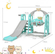 Load image into Gallery viewer, Adorable Cute Toddler Teddy Bear Playground Set With Slide | Swing | Wall Climbing | Ladder | Basketball Net | Indoor | Outdoor
