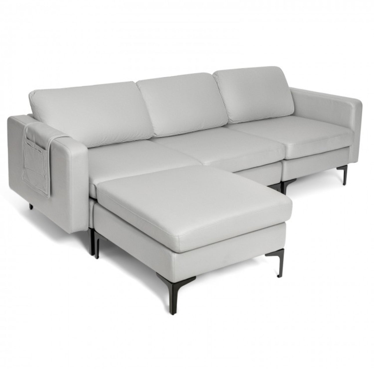 Elegant Modern Heavy Duty Comfortable L-Shaped Sectional Sofa Couch With Reversible Chaise | 2 USB-Ports | Thick Seat Cushions | Ottoman