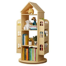 Load image into Gallery viewer, Adorable 4-Tier Rotating House-Shaped Bookshelf, 360° Solid Wood Rotating Stackable Shelves Bookshelf Organizer for Home, Bedroom, Office
