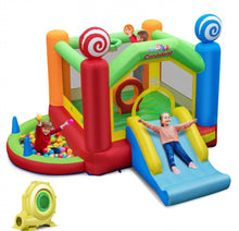 Load image into Gallery viewer, Super Cool Inflatable Kids Candy Land Theme Bouncy House Castle | 735W Blower | Jumping Area | Slide | Balls | Ball Pit | Basketball
