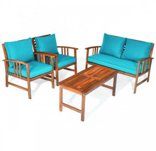 Load image into Gallery viewer, Heavy Duty Comfortable 4 Piece Acacia Wooden Patio Sofa Furniture Chair Set With Thick Cushions | Multiple Combinations
