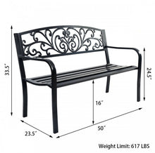 Load image into Gallery viewer, Heavy Duty 50 Inch Weather Resistant Steel Frame Cast Iron Back Rest Patio Bench Porch Chair | Beautiful Design
