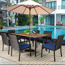 Load image into Gallery viewer, Very Comfortable Wicker / Rattan Patio Furniture 7 Piece Set With Cushions | Dining Set With Umbrella Hole | Heavy Duty
