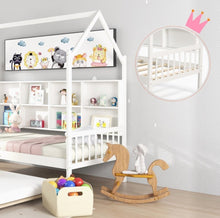 Load image into Gallery viewer, Very Adorable Twin Size Kids Montessori Day Or Night Trundle Bed With Roof, Shelf 8 Components | With Wheels | Space Saving | Solid Wood Frame | Heavy Duty
