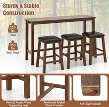 Load image into Gallery viewer, Heavy Duty Comfy 4-Piece Bar  Table Set Counter-Height Table &amp; 3 PVC Leather Upholstered Bar Stools | 2 AC Outlets | USB Ports | Acadia Wood
