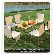 Load image into Gallery viewer, Heavy Duty Portable Foldable Table &amp; Chair Set For Outdoors, Indoors, Patio Furniture, Picnic, Camping, Fishing, EggRoll Table, Travel Set, Seats 6
