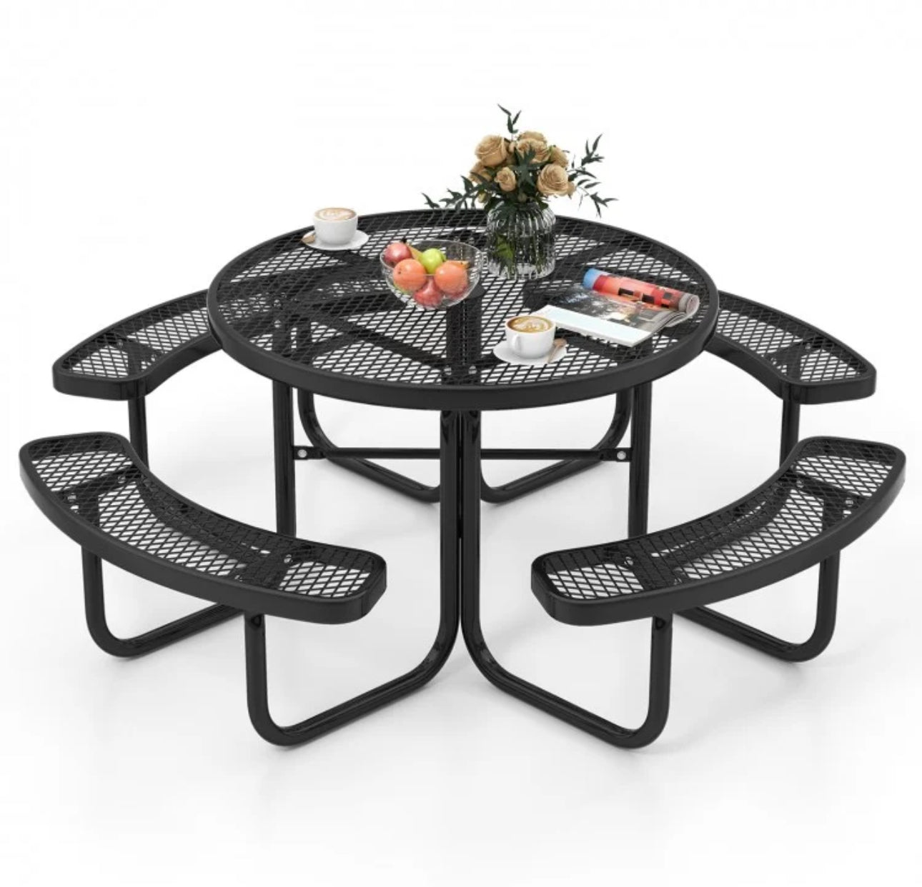 Heavy Duty 8-Person Outdoor Dining Set Picnic Table, 45 Inch Patio