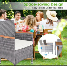 Load image into Gallery viewer, Elegant Modern Heavy Duty Comfortable 7-Piece Patio Acacia Wood Thick Comfy Cushioned Rattan Dining Set | Space Saving | Weather Resistant
