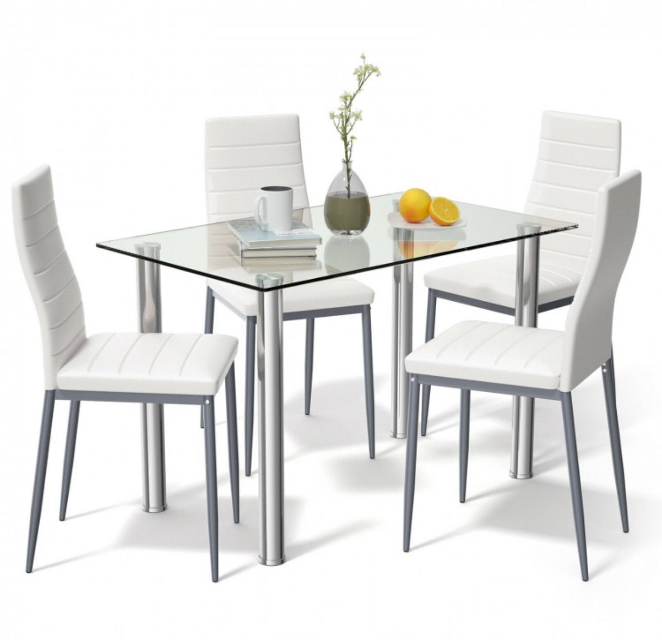 Elegant Durable 5-Piece Dining Set With 4 PVC Heavy Duty Leather Chairs | Soft Cushions | Easy Assembly