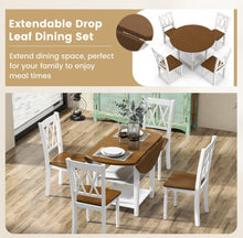 Load image into Gallery viewer, Classy, Elegant Heavy Duty 5-Piece Smooth Round Kitchen Dining Set With Drop Leaf Table Top | 2-Tier Bottom Shelf
