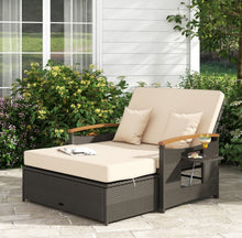 Load image into Gallery viewer, Very Relaxing 3-in-1 Versatile Beautiful Design | Outdoor Wicker Daybed With Folding Panels &amp; Storage Ottoman | Patio
