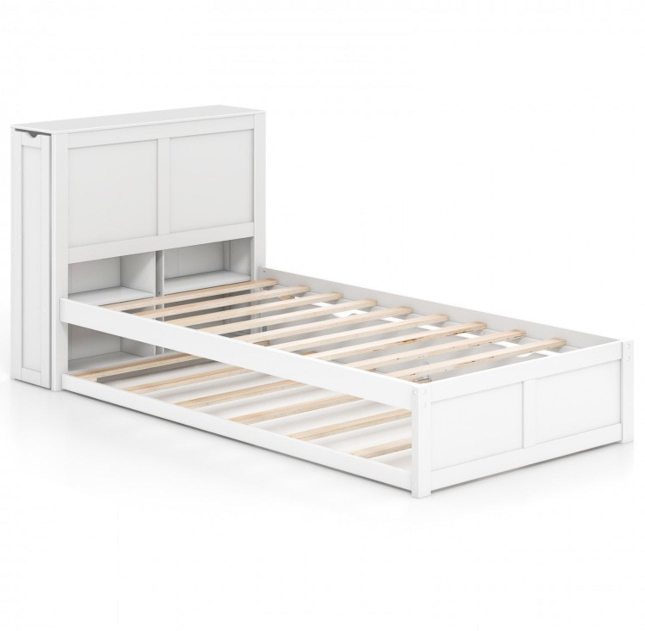 Elegant & Modern Very Comfortable Full Or Twin Kids, Children Wooden Platform Bed With Trundle Storage | Headboard | Bookshelf