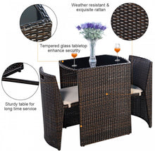 Load image into Gallery viewer, Beautiful &amp; Elegant 3-Piece Comfortable Wicker Patio Bistro Set | Table And Chairs | Weather Resistant | Space Saver | Rattan | Soft Cushions
