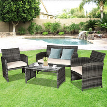 Load image into Gallery viewer, Super Elegant 4 Piece Heavy Duty Rattan Patio Furniture Set With Glass Table | Love-seat | Very Comfortable | Thickened Cushions
