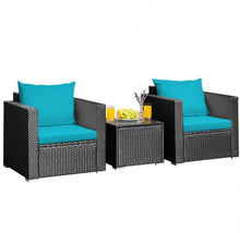 Load image into Gallery viewer, Heavy Duty Steel Frame Modern Beautiful 3-Piece Patio Furniture Wicker Rattan Conversation, Relaxing Set With Thick Comfy Cushions, 5 Colours
