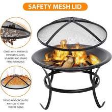 Load image into Gallery viewer, Elite’s New Elegant Upgraded 22&quot; Round Fire Pit W Cover | Outdoor Steel Wood Burning Fire Pit | For BBQing | Grill W Round Mesh | Spark Screen Cover
