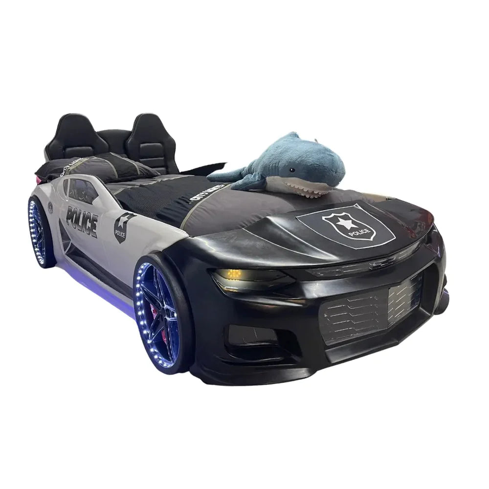New 2025 Police Camaro Champion Car Bed For Kids With LED Lights | Sound Effects | Upgraded | Twin | Remote